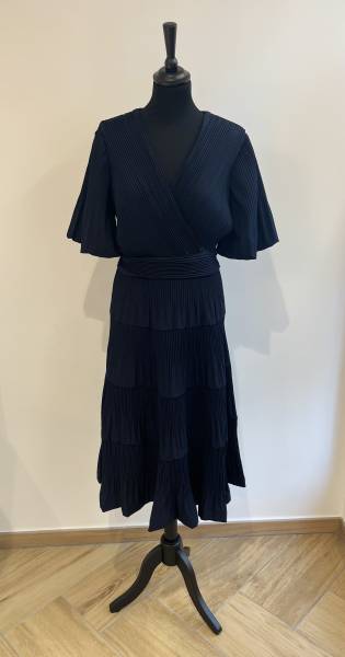 Robe marine plissée avec manches bouffantes Joseph Ribkoff - Boutique Céline d'Al à Bolbec 76210